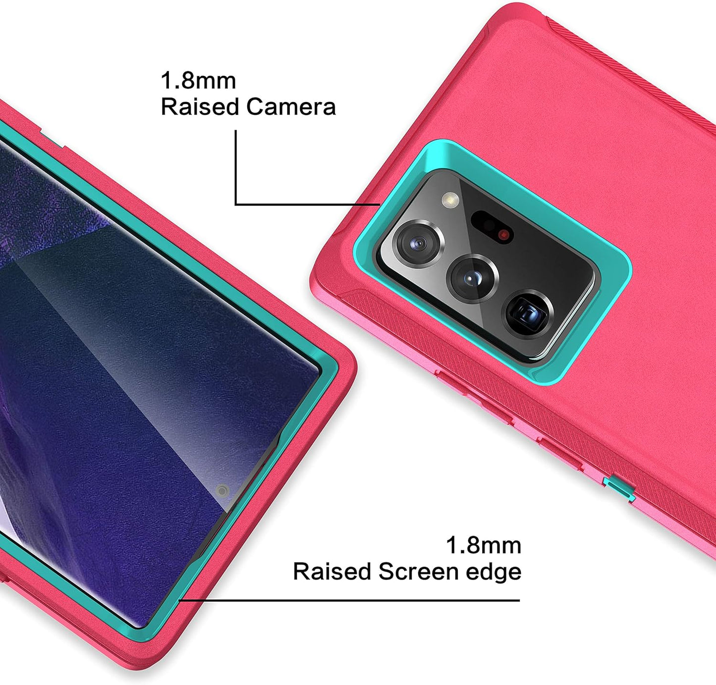 Galaxy Note 20 Heavy Duty Protective Case - 3-Layer Shockproof Cover (Pink/Light Blue)