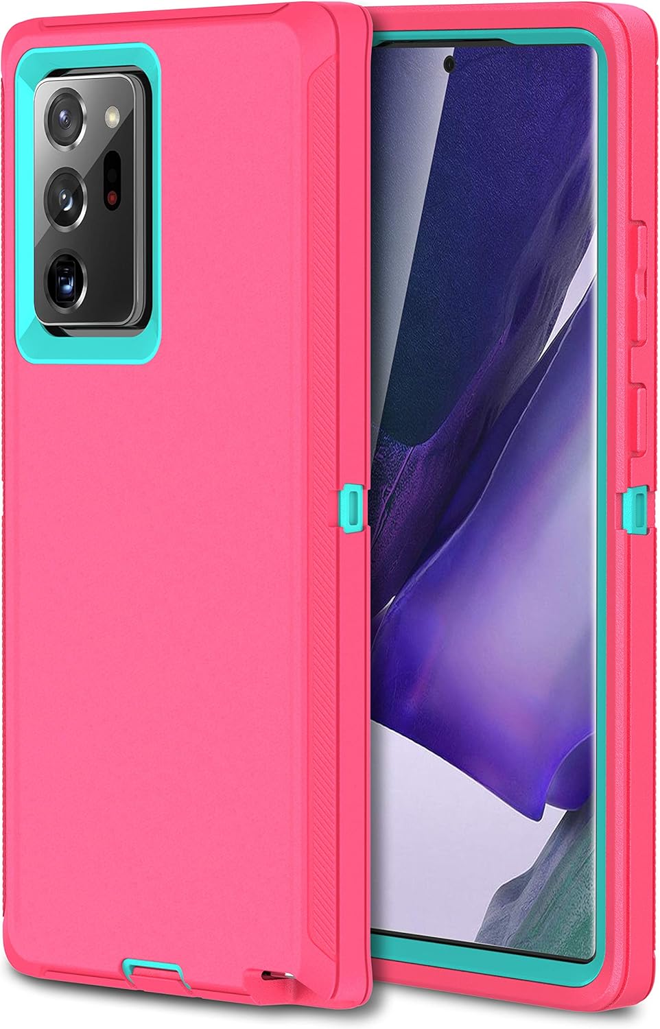 Galaxy Note 20 Heavy Duty Protective Case - 3-Layer Shockproof Cover (Pink/Light Blue)