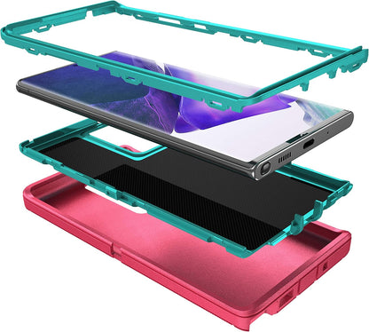 Galaxy Note 20 Heavy Duty Protective Case - 3-Layer Shockproof Cover (Pink/Light Blue)