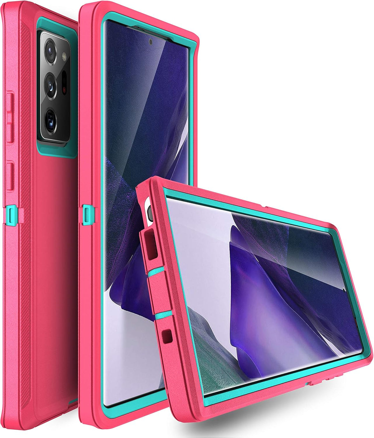 Galaxy Note 20 Heavy Duty Protective Case - 3-Layer Shockproof Cover (Pink/Light Blue)