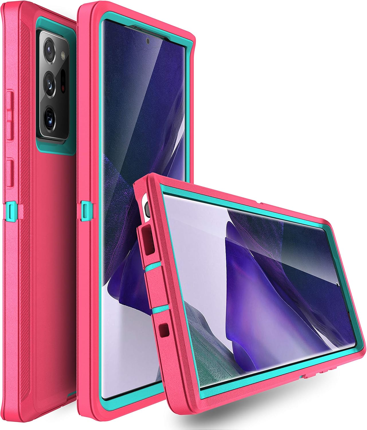 Galaxy Note 20 Heavy Duty Protective Case - 3-Layer Shockproof Cover (Pink/Light Blue)
