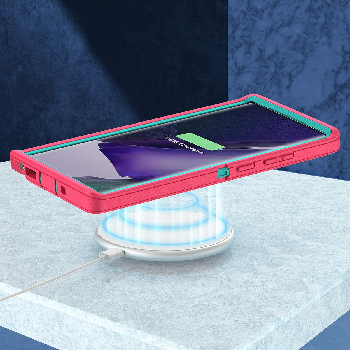 Galaxy Note 20 Heavy Duty Protective Case - 3-Layer Shockproof Cover (Pink/Light Blue)