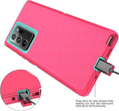Galaxy Note 20 Heavy Duty Protective Case - 3-Layer Shockproof Cover (Pink/Light Blue)