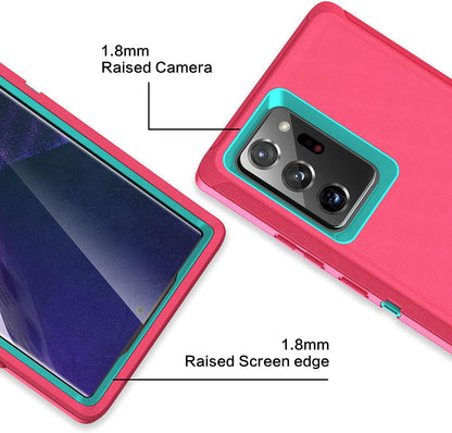 Galaxy Note 20 Heavy Duty Protective Case - 3-Layer Shockproof Cover (Pink/Light Blue)