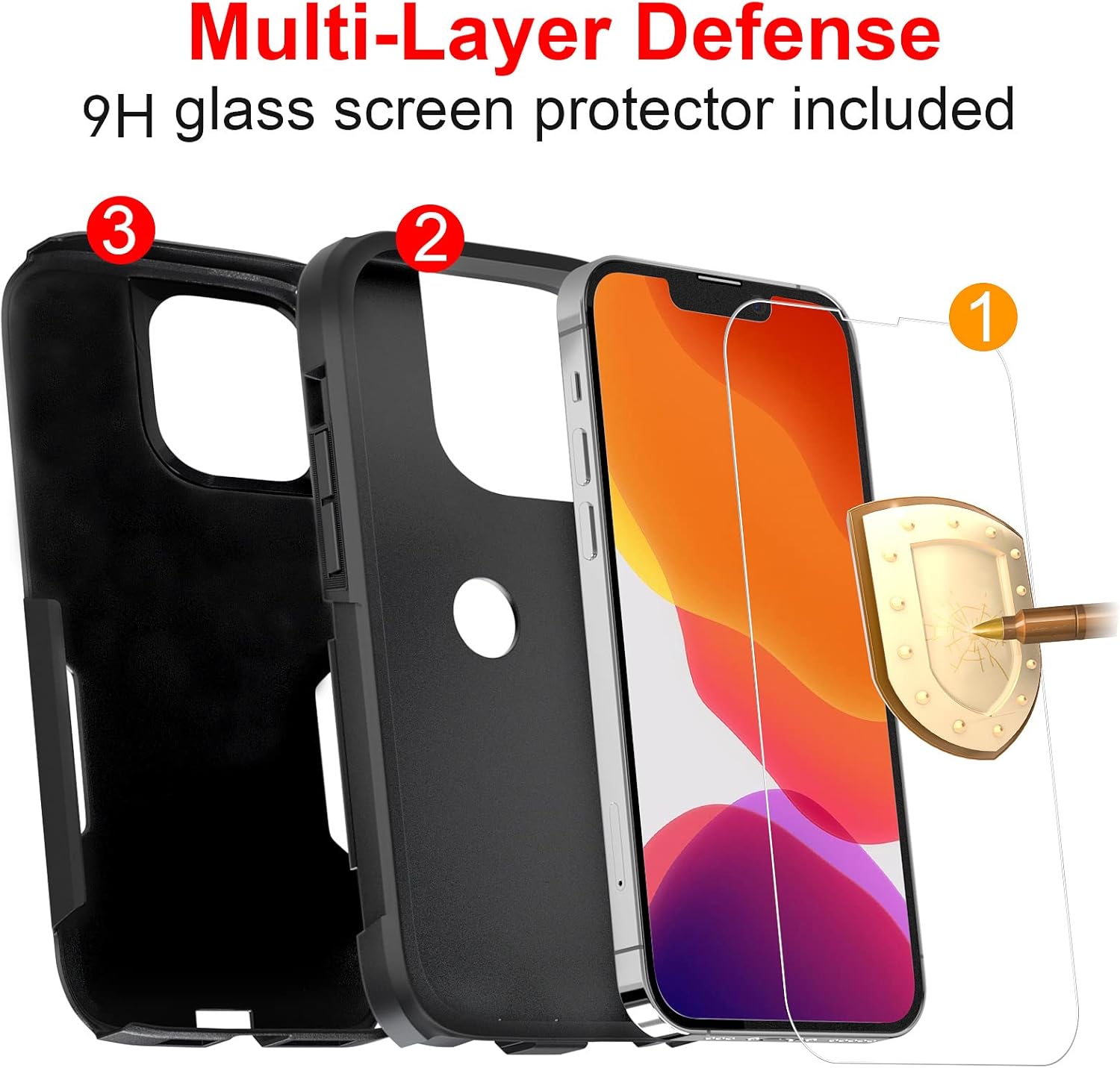 GREWORD iPhone 11 Pro Max Case with 2 Tempered Glass Screen Protectors - Heavy Duty Military Grade Protection 6.5"