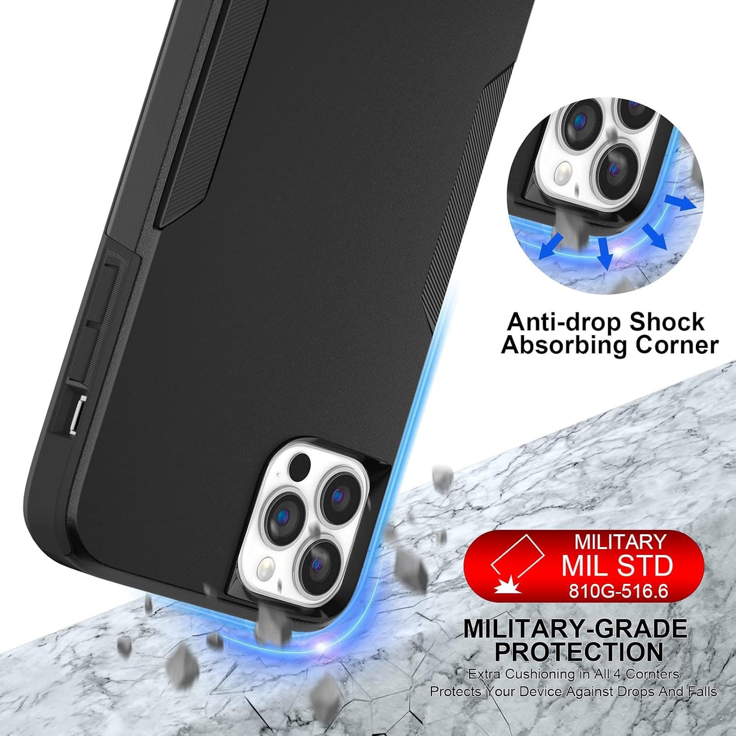 GREWORD iPhone 11 Pro Max Case with 2 Tempered Glass Screen Protectors - Heavy Duty Military Grade Protection 6.5"