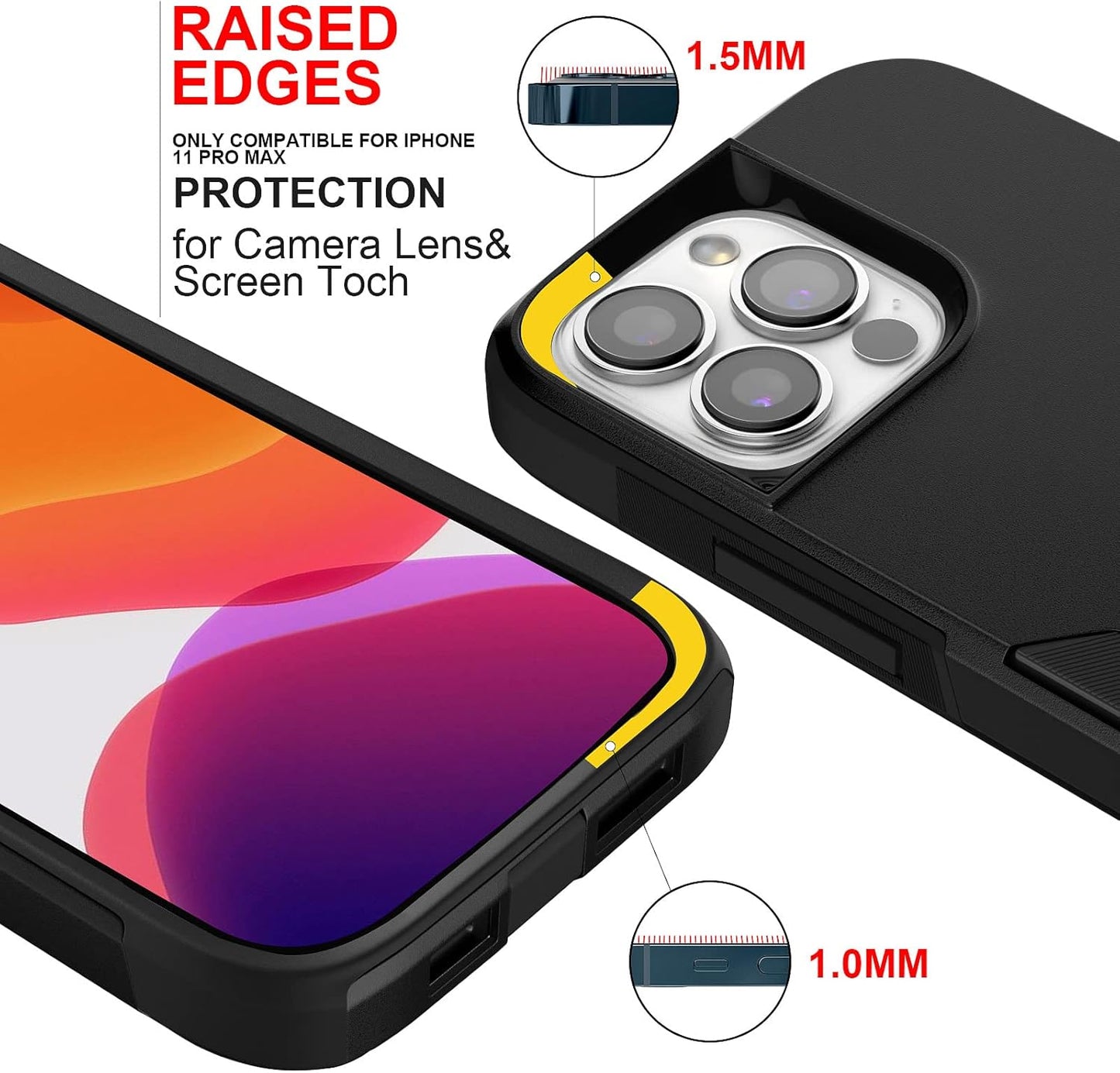 GREWORD iPhone 11 Pro Max Case with 2 Tempered Glass Screen Protectors - Heavy Duty Military Grade Protection 6.5"