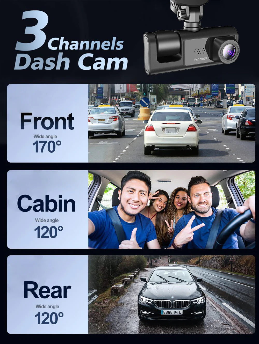Dual Lens Dash Cam - HD 1080P Front & Rear Camera with G-Sensor