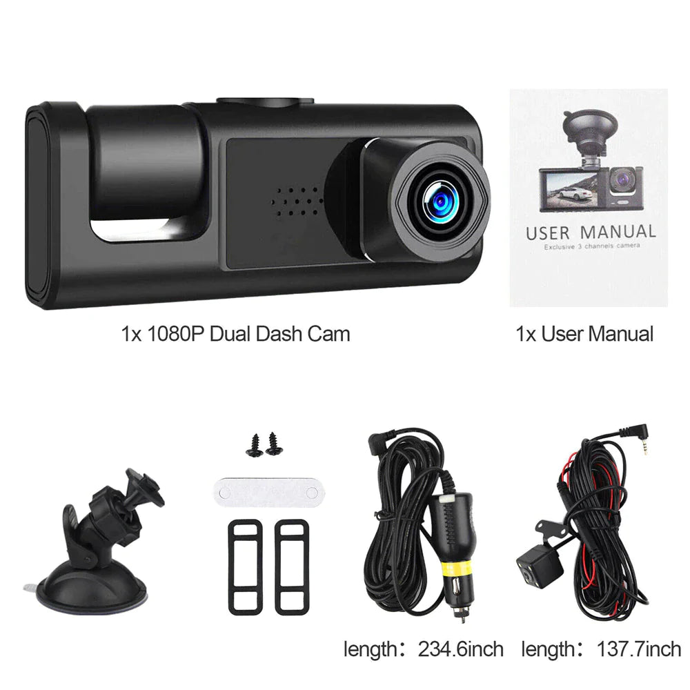 Dual Lens Dash Cam - HD 1080P Front & Rear Camera with G-Sensor