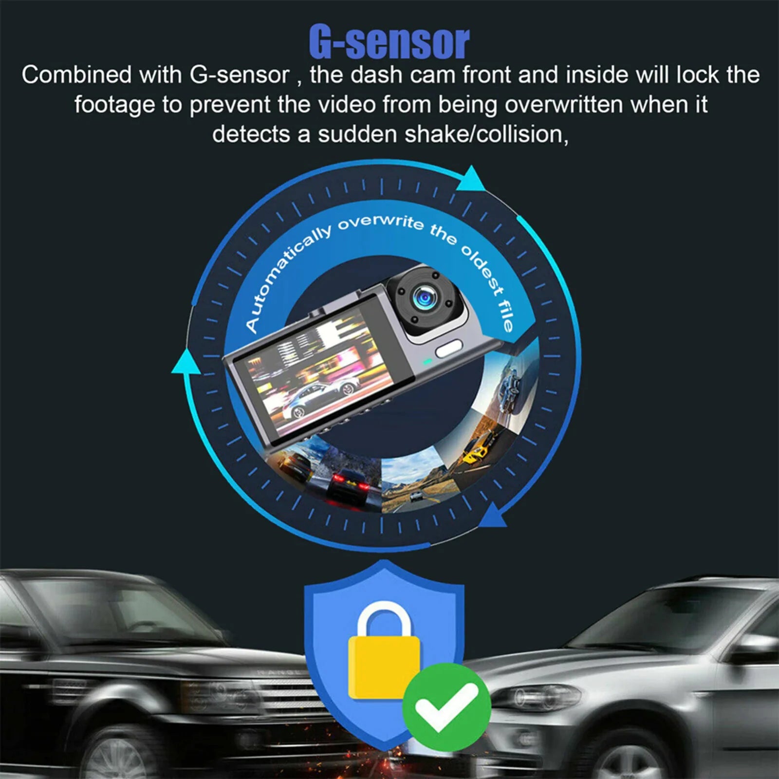 Dual Lens Dash Cam - HD 1080P Front & Rear Camera with G-Sensor