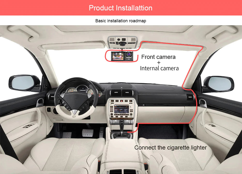 Dual Lens Dash Cam - HD 1080P Front & Rear Camera with G-Sensor