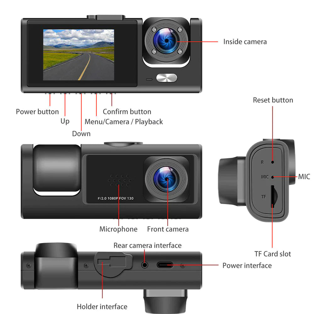 Dual Lens Dash Cam - HD 1080P Front & Rear Camera with G-Sensor