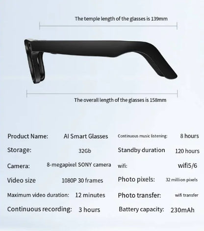 AI Camera Smart Glasses - HD Video Recording, Translation & Voice Control