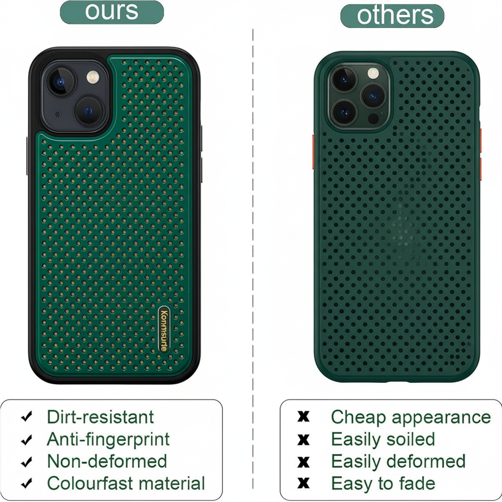 Kornsurte iPhone Cooling Case with Screen & Lens Protectors - Dark Green Mesh