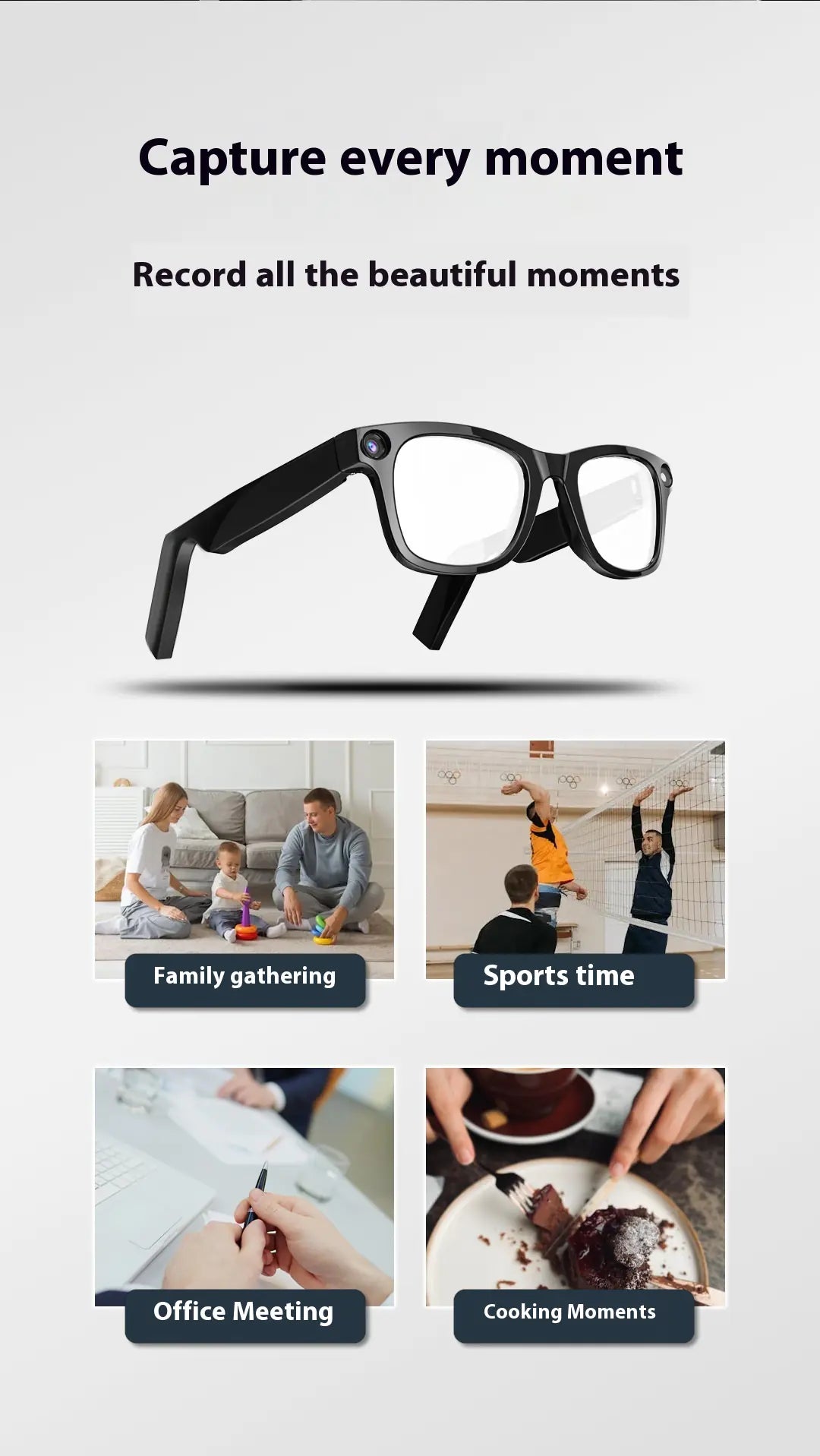 AI Camera Smart Glasses - HD Video Recording, Translation & Voice Control