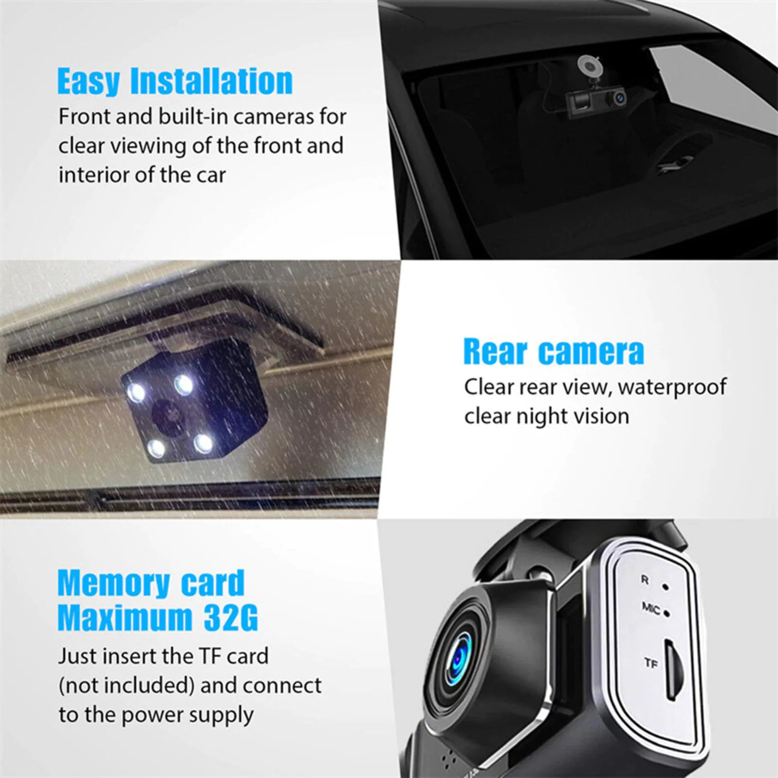 Dual Lens Dash Cam - HD 1080P Front & Rear Camera with G-Sensor