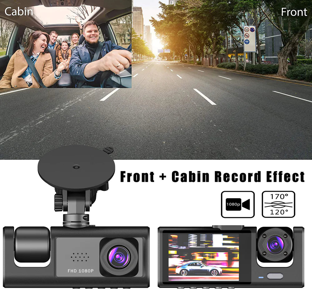 Dual Lens Dash Cam - HD 1080P Front & Rear Camera with G-Sensor