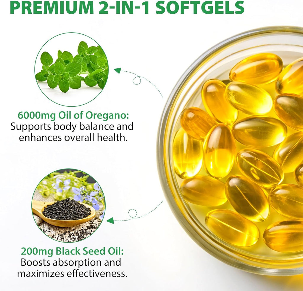 Oil of Oregano Softgels 6000mg with Black Seed Oil - 2 Pack (240 Capsules)