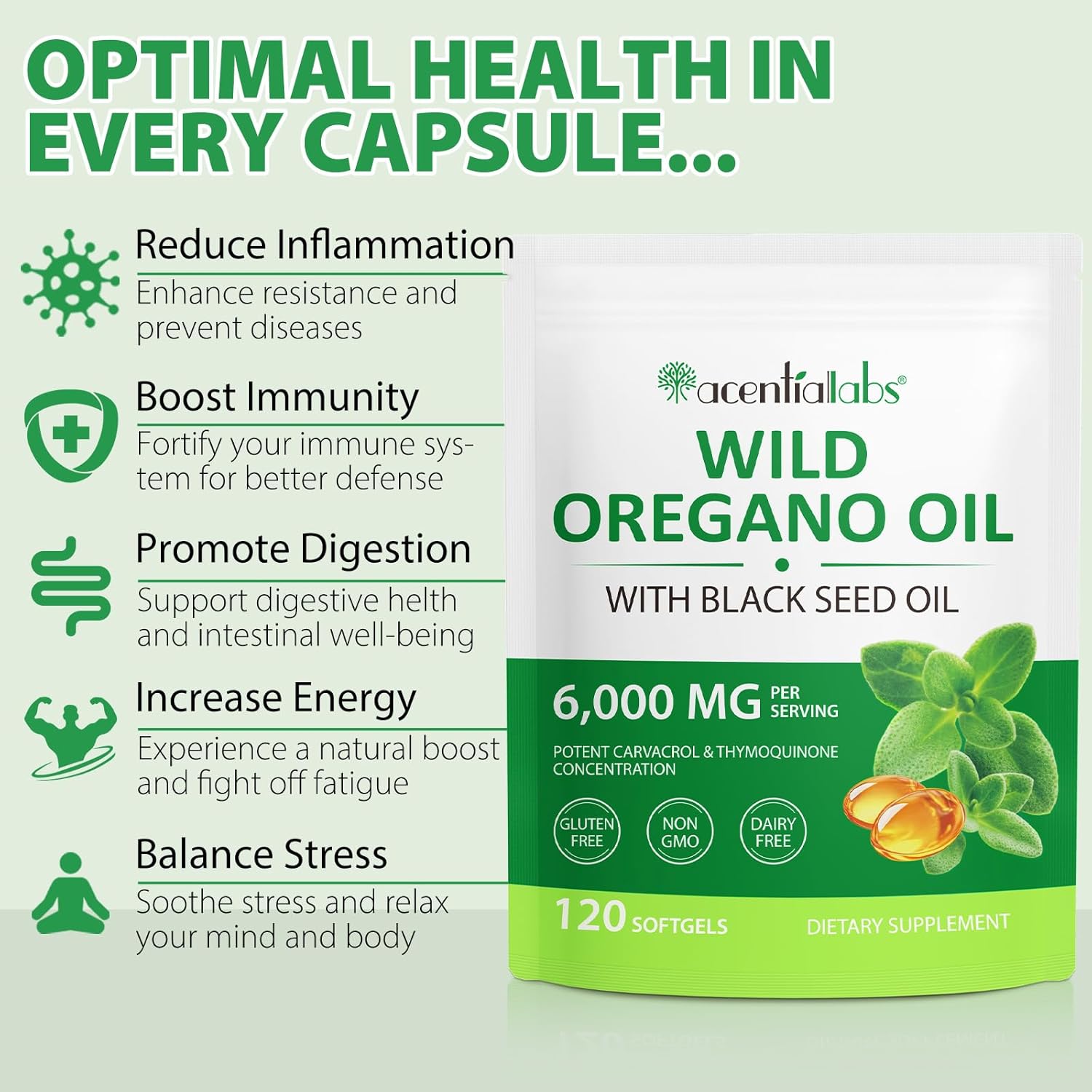 Oil of Oregano Softgels 6000mg with Black Seed Oil - 2 Pack (240 Capsules)
