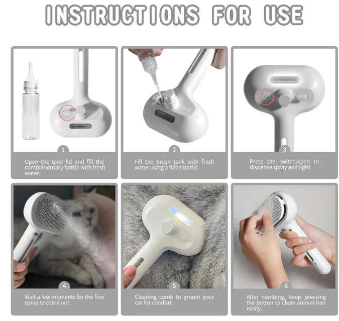 Pet Hair Spray Brush - 3-in-1 Grooming Tool for Dogs & Cats