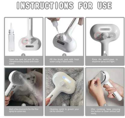 Pet Hair Spray Brush - 3-in-1 Grooming Tool for Dogs & Cats
