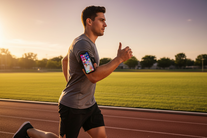 Runner controlling phone during workout