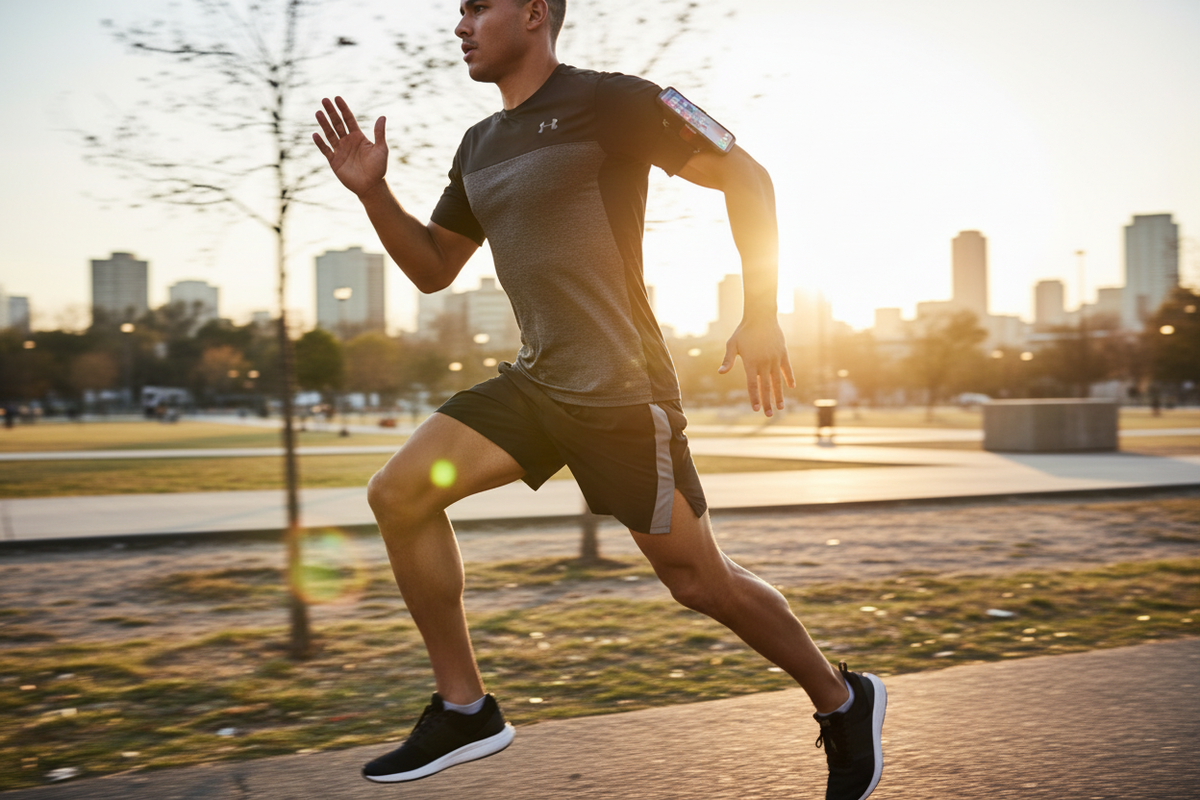 Runner with armband at sunrise