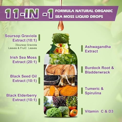 Premium Sea Moss Liquid Drops with Black Seed Oil & Ashwagandha - 6X Strength Immunity Support