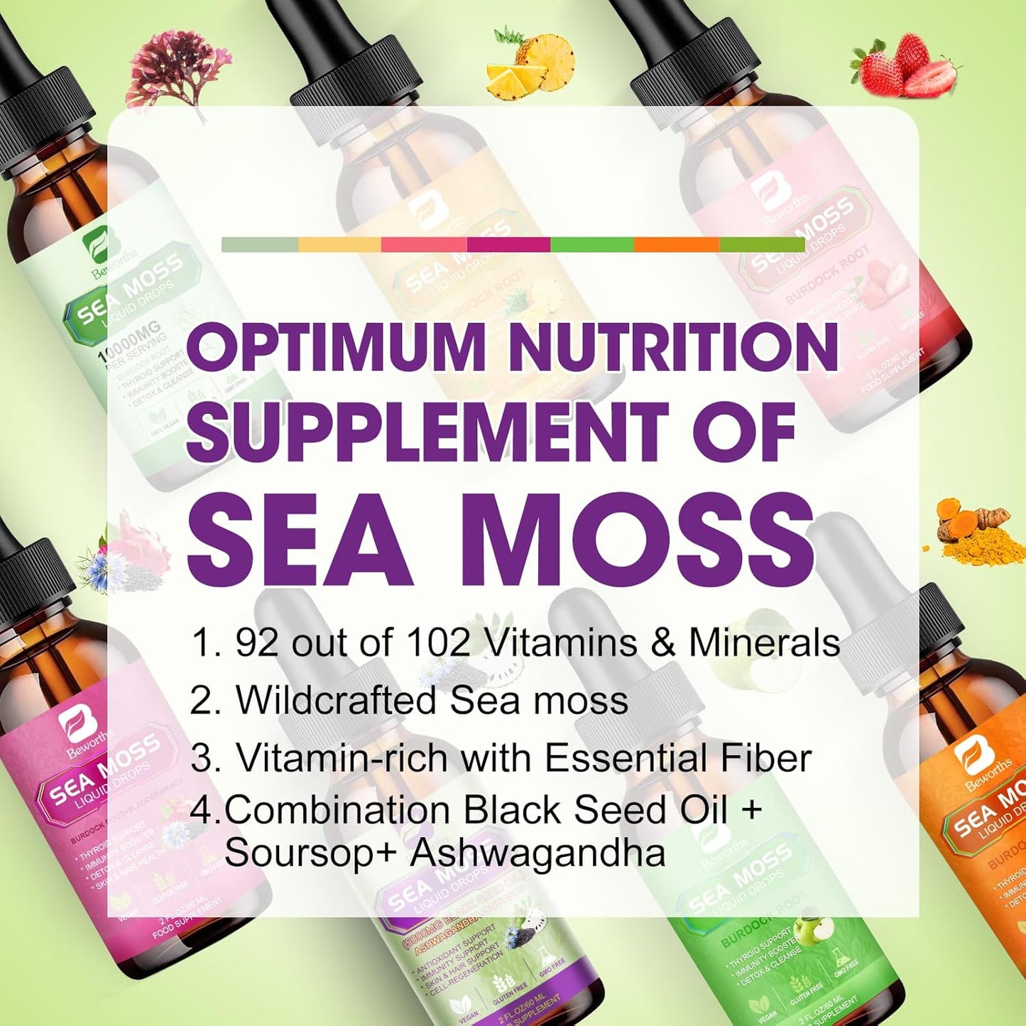 Premium Sea Moss Liquid Drops with Black Seed Oil & Ashwagandha - 6X Strength Immunity Support
