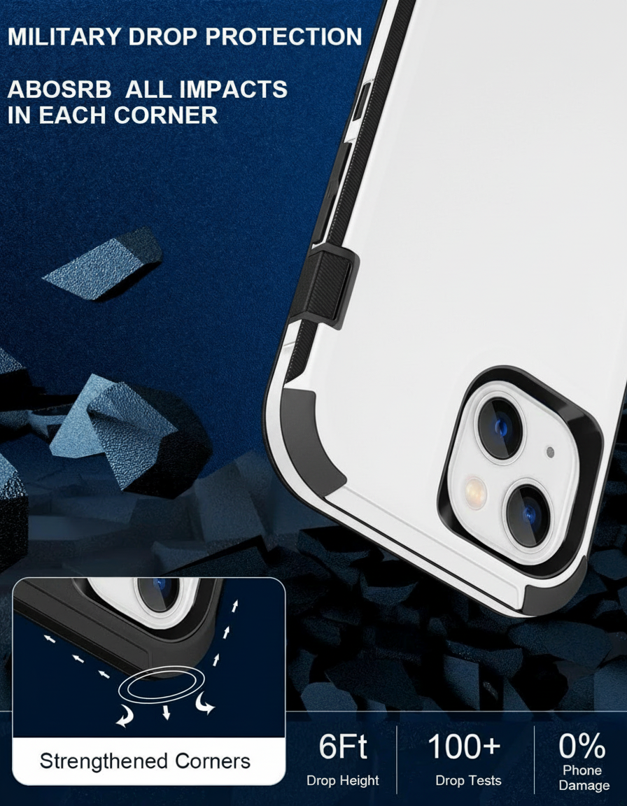 White iPhone 13 with Grey Band Military Protection