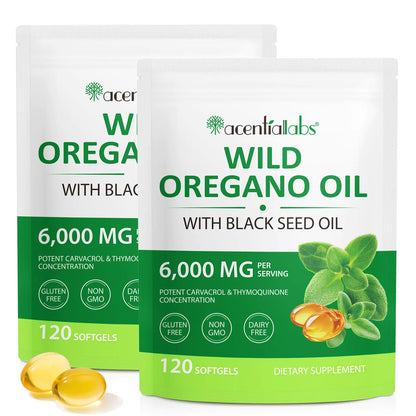 Oil of Oregano Softgels 6000mg with Black Seed Oil - 2 Pack (240 Capsules)
